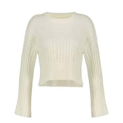 Cropped Cotton Sweater | Size: M | Color: White