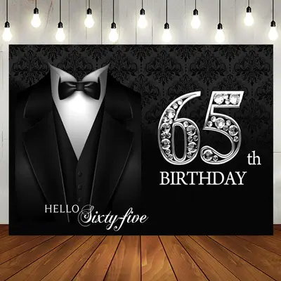 Black Suit And Sliver Hello 65th Birthday Backdrop - Aperturee