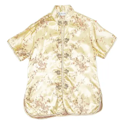 Eastern Inspired Womens Printed Blouse Gold High Neck Floral XL