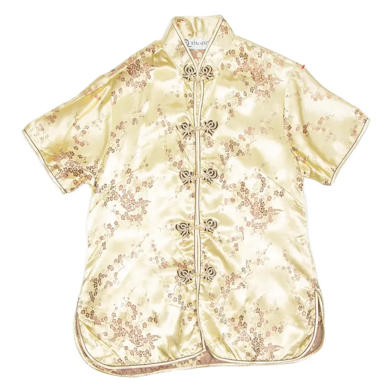 Eastern Inspired Womens Printed Blouse Gold High Neck Floral XL