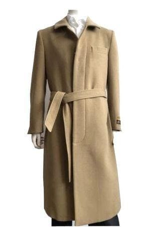 Mens Overcoat -Mens Long Wool Topcoats- Topcoat For Men-Mens Wool Belted Overcoat Camel Long Coat Full Length Belt-Coat IS