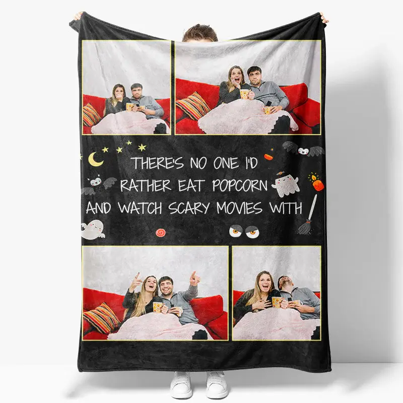 Black Halloween Night Bat Custom Text Photo Blanket