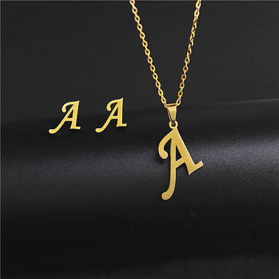 Golden Stainless Steel Initial Letter Jewelry Set