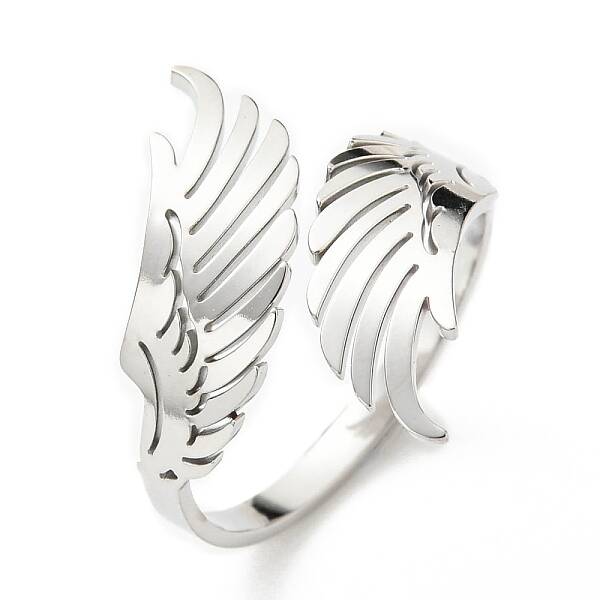 Non-Tarnish 304 Stainless Steel Double Wing Open Cuff Ring