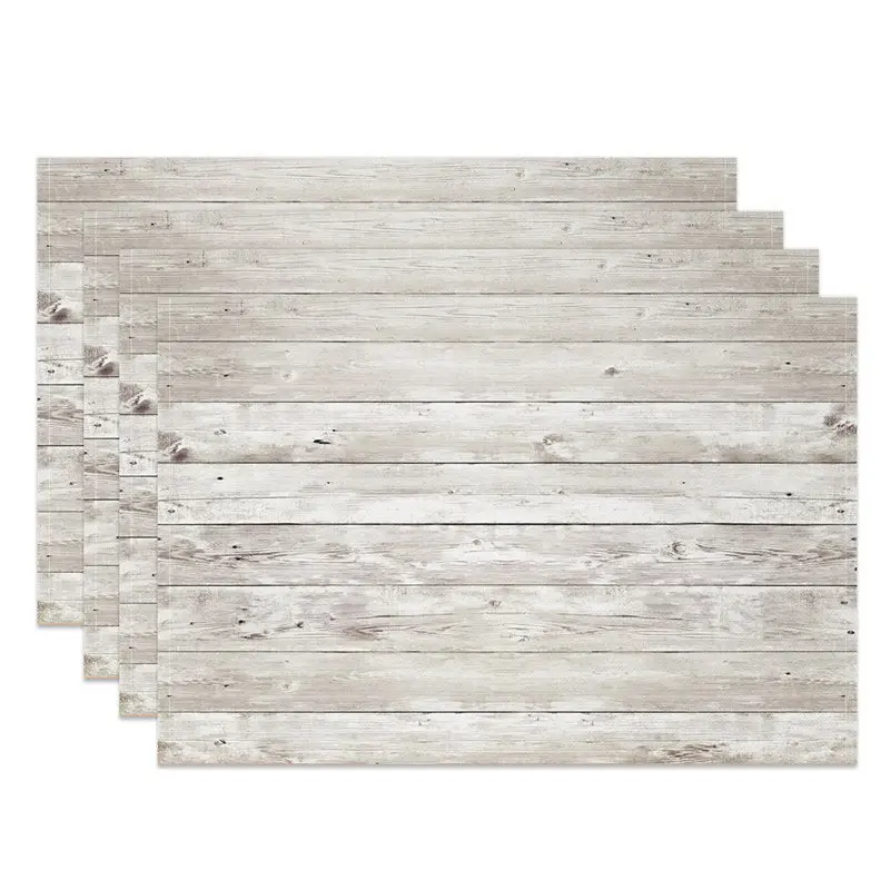 Retro Grey Wood Grain Set Of 4 Placemats For Dining - Aperturee