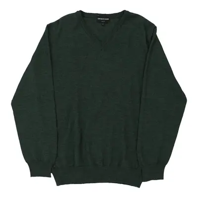 Emporio Armani V-neck Jumper - Large Green Virgin Wool