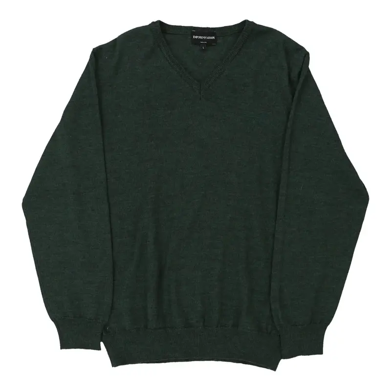 Emporio Armani V-neck Jumper - Large Green Virgin Wool