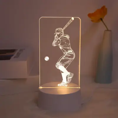 Baseball Player Design 3D Night Light, Atmosphere Night Light, LED Home Decoration Lighting Night Light for Bedroom, Study, R...