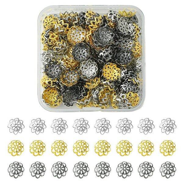 300Pcs 3 Colors Iron Fancy Bead Caps
