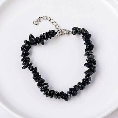 Natural Dyed & Heated Black Agate Chips Beaded Bracelet