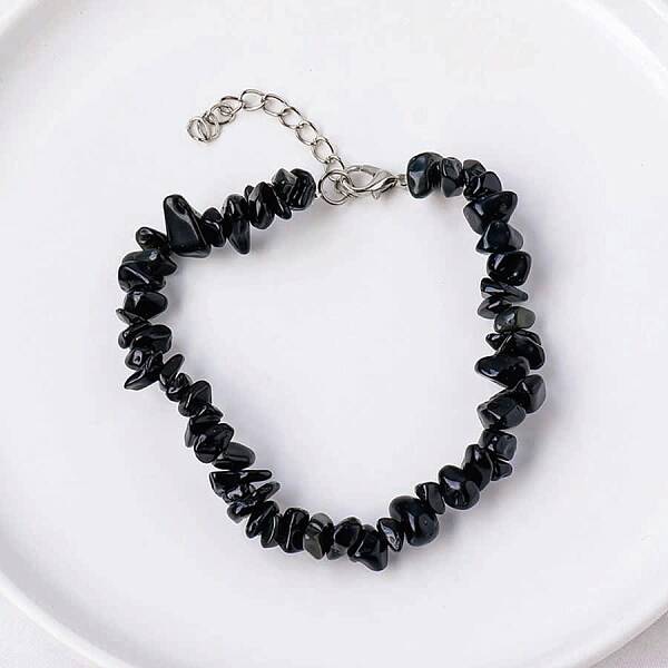 Natural Dyed & Heated Black Agate Chips Beaded Bracelet