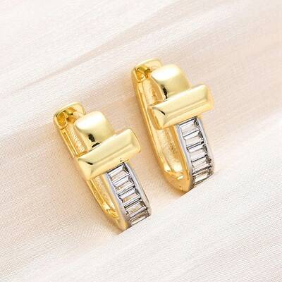 Brass Micro Pave Clear Cubic Zirconia Hoop Earrings
