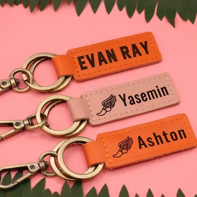 Colorful Leather Track & Field Keychain , Real Leather, Same Day Shipping, Free Shipping US