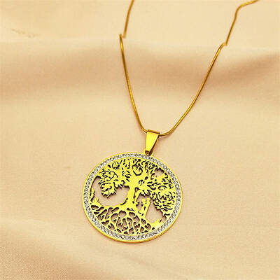 304 Stainless Steel Hollow Tree of Life Pendant Necklaces