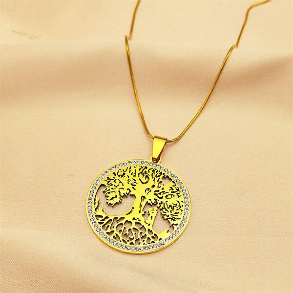 304 Stainless Steel Hollow Tree of Life Pendant Necklaces