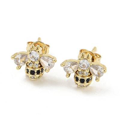 Bees Real 18K Gold Plated Brass Stud Earrings