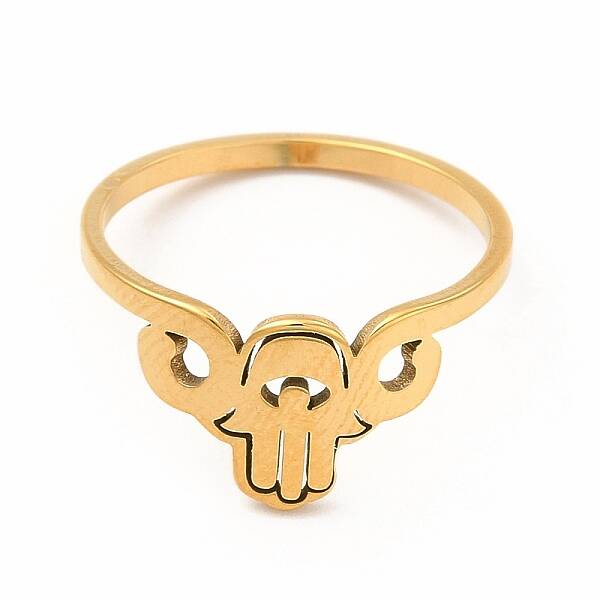 304 Stainless Steel Hollow Out Hamsa Hand Finger Ring for Women