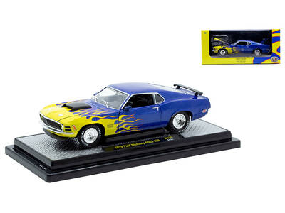 1970 Ford Mustang BOSS 429 Blue Metallic with Flame Graphics Limited Edition to 6650 pieces Worldwide 1/24 Diecast Model Car ...
