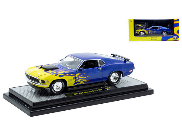 1970 Ford Mustang BOSS 429 Blue Metallic with Flame Graphics Limited Edition to 6650 pieces Worldwide 1/24 Diecast Model Car ...
