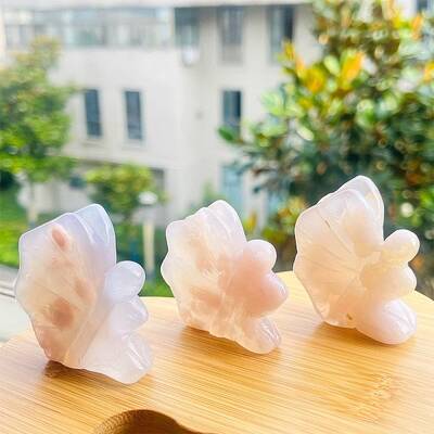 Natural Cherry Blossom Agate Carved Healing Fairy Butterfly Figurines