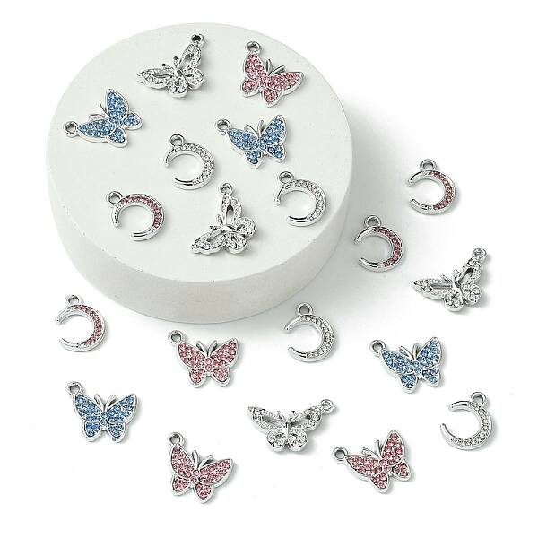 20Pcs 5 Styles Platinum Alloy Crystal Rhinestone Pendants