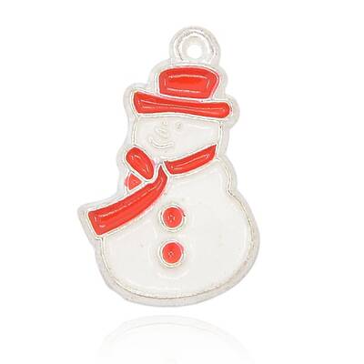 Silver Color Plated Alloy Enamel Christmas Snowman Pendants