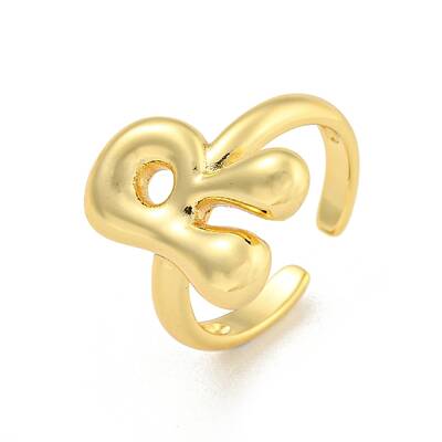 Brass Letter Open Cuff Rings for Women