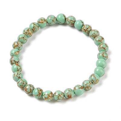 Synthetic Turquoise(Dyed) Round Beaded Stretch Bracelets