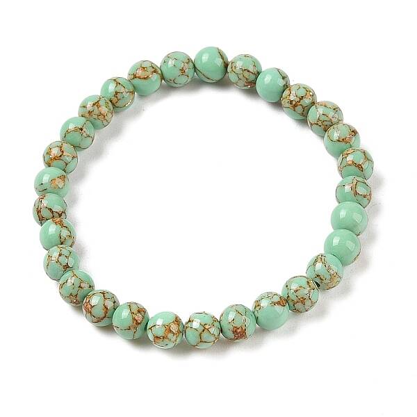 Synthetic Turquoise(Dyed) Round Beaded Stretch Bracelets