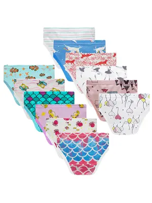 12pcs Girls' Cotton Briefs Underwear Cute Cartoon Pattern Prints Panties- Soft, Breathable, And Comfortable Underwear For Lit...