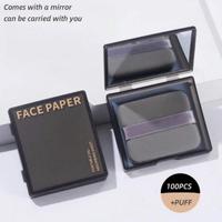 Portable Oil Absorbing Face Paper with Mirror & Puff, 100pcs/set Oil Control Face Paper, Makeup Blotting Paper for Oily Skin