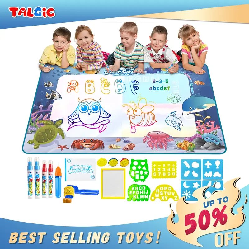 Water Doodle Mat Painting mat Alphabet DIY Painting Writing Color Doodle Drawing Mat Toy Instant Drying with Magic Pens Large...