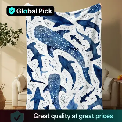 Shark Pattern Blanket, 1 Count Soft Warm Throw Blanket, Air-conditioned Room Blanket, Warm Nap Blanket for Home Office Travel