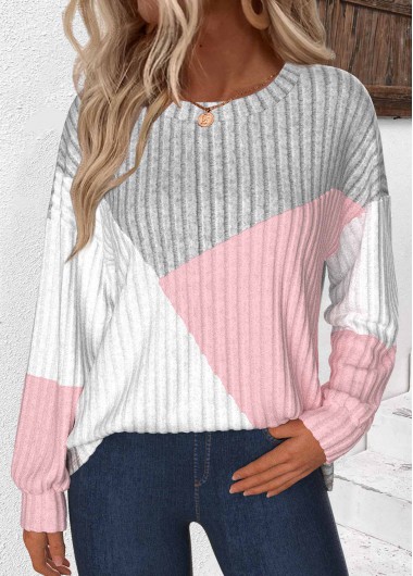 Modlily Plus Size Light Grey Patchwork Long Sleeve Sweatshirt - 1X