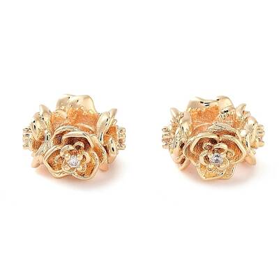 Brass Micro Pave Clear Cubic Zirconia Beads