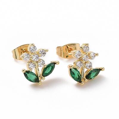 Green Cubic Zirconia Flower of Life Stud Earrings