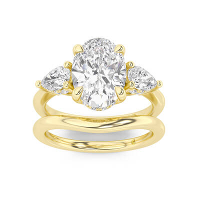 Celestia Lab Grown Oval Shaped Diamond Engagement Ring with the Luna Wedding Band | 18K Yellow Gold 3 3/4 ct. tw.