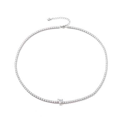 Clear Cubic Zirconia Heart Pendant Necklace with Tennis Chains