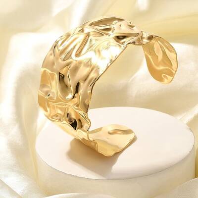 Textured 304 Stainless Steel Cuff Bangles for Women