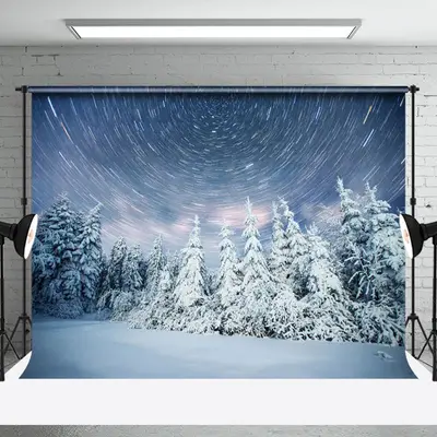 Snowy Pines with Magical Sky Photography Backdrop - Aperturee