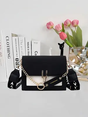 Women's Elegant Colorblock Crossbody Bag, Trendy Ring-linked Design Handbag for Work & Daily Use, Casual Trendy Versatile Wor...