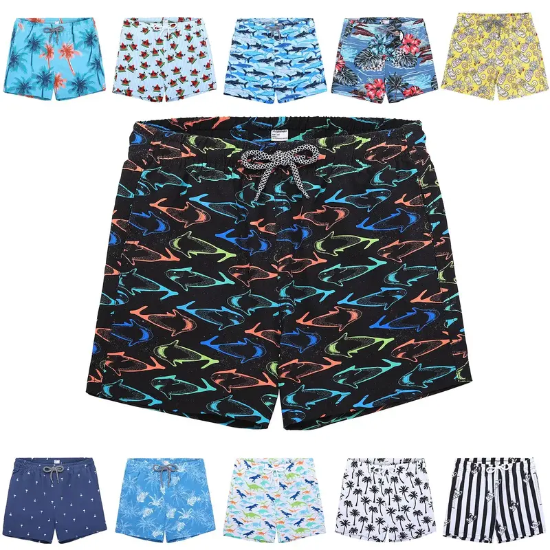 Boys' Swim Shorts, Cartoon printed, Quick dry, Lined with Pockets for Little Boys' Swimwear