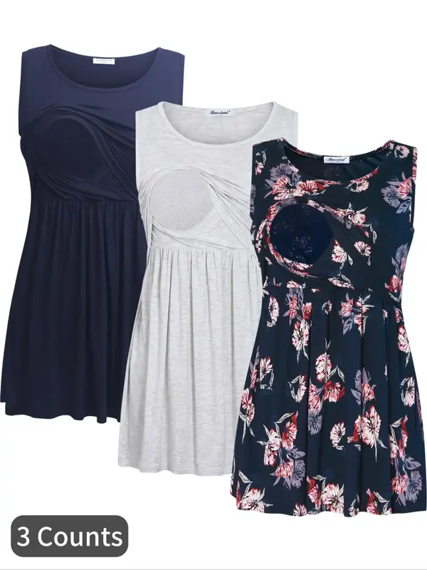 Women's Wrapped Peplum Nursing Top, Casual Sleeveless Round Neck Tank Top for Summer, Maternity Clothes for Daily Wear, Summ...