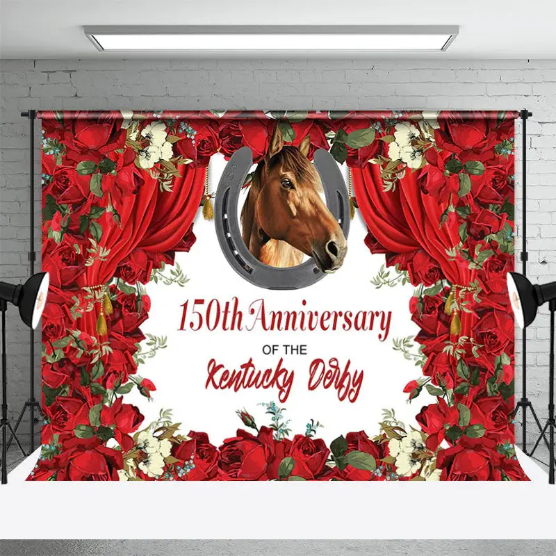Horse Red Rose Curtain 150th Anniversary Backdrop - Aperturee