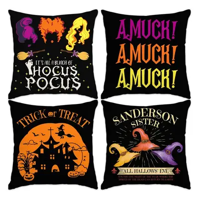 Halloween Themed Pillow Cover, 4 Counts/set Halloween Night Decorative Sofa Cushion Cover, Pillow Cover for Bedroom, Living R...