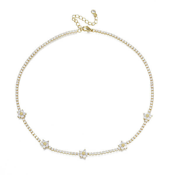 Cubic Zirconia Classic Tennis Necklace with Flower Links