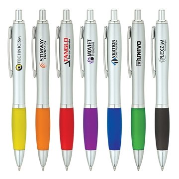 300 Customized Jade Ballpoint Pen - Rubberized Grip & Matte Silver