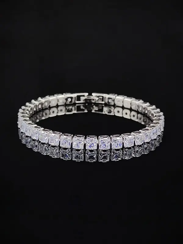 Exquisite Sparkling Rhinestone Decorated Chain Bracelet, 2024 Trendy Elegant and Light Luxury Hand Shiny Dainty Jewelry for W...