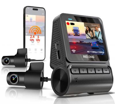 REXING RH2 Triple Channel Dash Cam - 2.5K Front and Dual 1080p Rear Cameras with Wi-Fi, and Optional GPS - RH2-3+64G