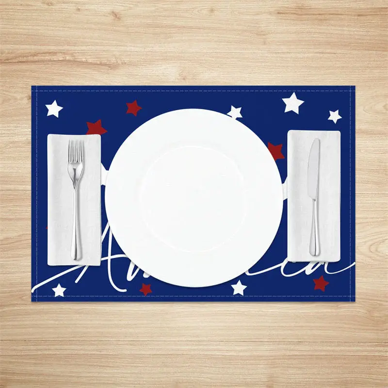 White Red Star Blue American Set Of 4 Placemats - Aperturee